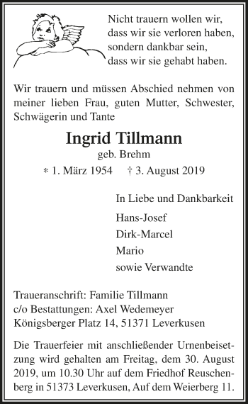 Anzeige von Ingrid Tillmann von  Lokale Informationen 