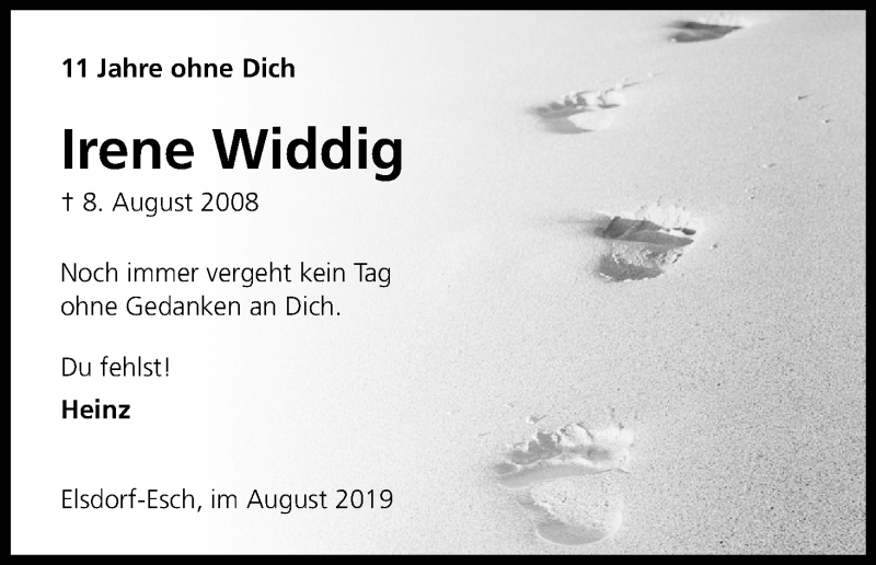 Traueranzeige für Irene Widdig vom 08.08.2019 aus Kölner Stadt-Anzeiger / Kölnische Rundschau / Express