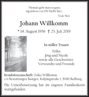 Anzeige von Johann Willkomm von  Werbepost 
