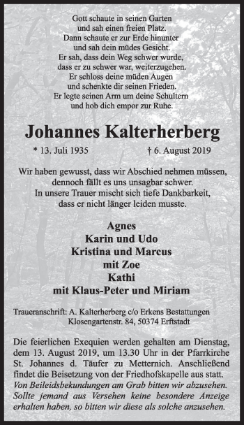 Anzeige von Johannes Kalterherberg von  Blickpunkt Euskirchen 