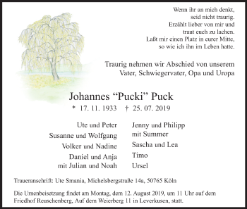 Anzeige von Johannes Puck von Kölner Stadt-Anzeiger / Kölnische Rundschau / Express