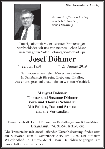 Anzeige von Josef Döhmer von  Wochenende 