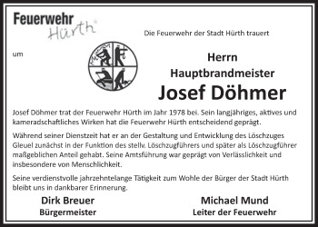 Anzeige von Josef Döhmer von  Sonntags-Post 