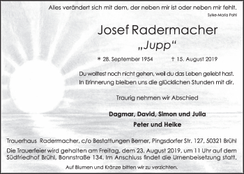 Anzeige von Josef Radermacher von  Schlossbote/Werbekurier 