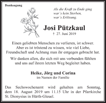 Anzeige von Josi Pützkaul von  Wochenende 
