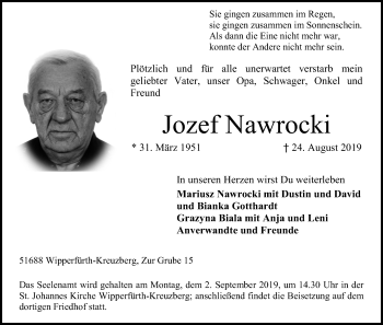 Anzeige von Jozef Nawrocki von Kölner Stadt-Anzeiger / Kölnische Rundschau / Express