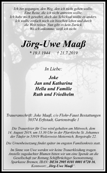Anzeige von Jörg-Uwe Maaß von Kölner Stadt-Anzeiger / Kölnische Rundschau / Express