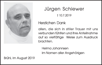 Anzeige von Jürgen Schiewer von  Schlossbote/Werbekurier 