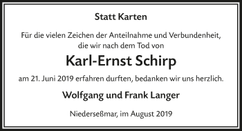 Anzeige von Karl-Ernst Schirp von  Anzeigen Echo 