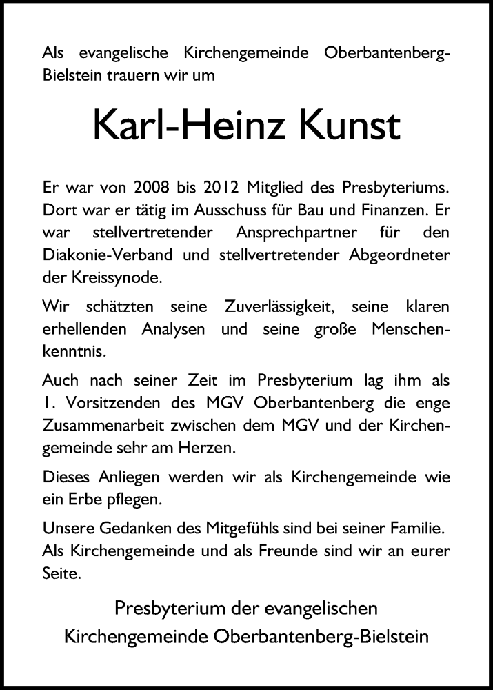  Traueranzeige für Karl-Heinz Kunst vom 18.07.2023 aus Kölner Stadt-Anzeiger / Kölnische Rundschau / Express