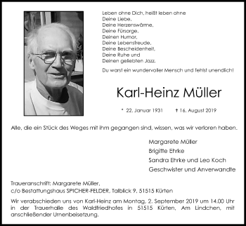Anzeige von Karl-Heinz Müller von Kölner Stadt-Anzeiger / Kölnische Rundschau / Express