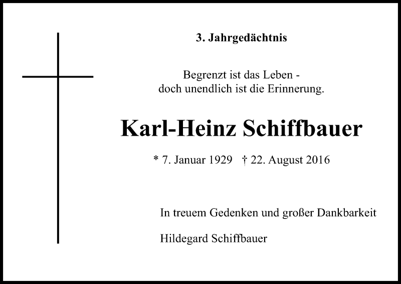  Traueranzeige für Karl-Heinz Schiffbauer vom 22.08.2019 aus Kölner Stadt-Anzeiger / Kölnische Rundschau / Express