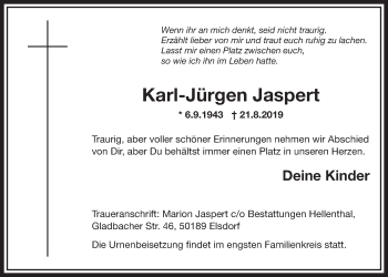 Anzeige von Karl-Jürgen Jaspert von  Sonntags-Post 