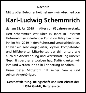 Anzeige von Karl-Ludwig Schemmrich von Kölner Stadt-Anzeiger / Kölnische Rundschau / Express