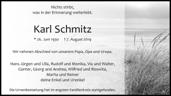 Anzeige von Karl Schmitz von Kölner Stadt-Anzeiger / Kölnische Rundschau / Express