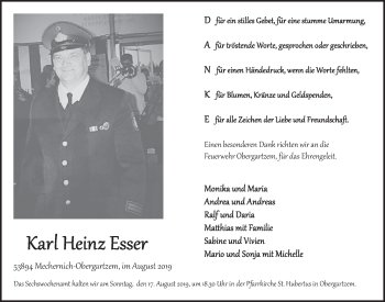 Anzeige von Karl Heinz Esser von  Blickpunkt Euskirchen 