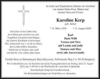 Anzeige von Karoline Kerp von  Werbepost 