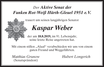 Anzeige von Kaspar Weber von  Wochenende 