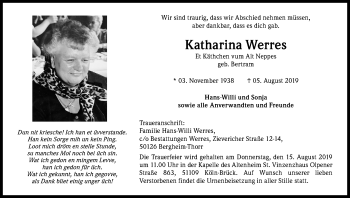 Anzeige von Katharina Werres von Kölner Stadt-Anzeiger / Kölnische Rundschau / Express