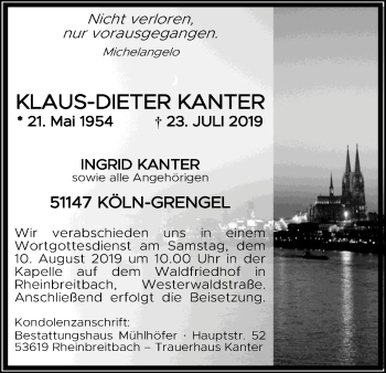 Anzeige von Klaus-Dieter Kanter von Kölner Stadt-Anzeiger / Kölnische Rundschau / Express