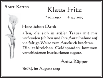 Anzeige von Klaus Fritz von  Schlossbote/Werbekurier 