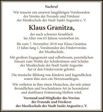 Anzeige von Klaus Granitza von  Extra Blatt 