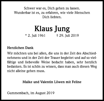 Anzeige von Klaus Jung von Kölner Stadt-Anzeiger / Kölnische Rundschau / Express