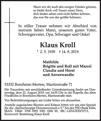 Anzeige von Klaus Kroll von  Schlossbote/Werbekurier 
