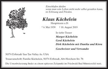 Anzeige von Klaus Kächelein von  Werbepost 