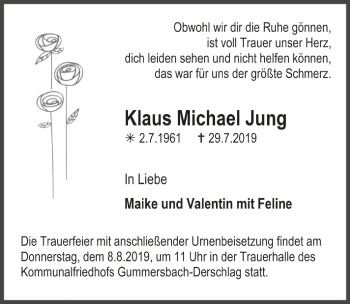 Anzeige von Klaus Michael Jung von  Anzeigen Echo 