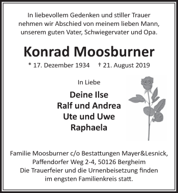 Anzeige von Konrad Moosburner von  Sonntags-Post 