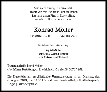 Anzeige von Konrad Möller von Kölner Stadt-Anzeiger / Kölnische Rundschau / Express