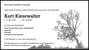 Anzeige von Kurt Kiesewalter von Kölner Stadt-Anzeiger / Kölnische Rundschau / Express