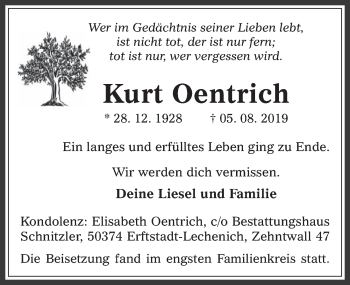 Anzeige von Kurt Oentrich von  Werbepost 