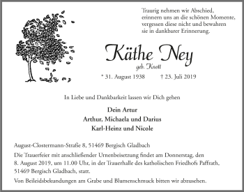 Anzeige von Käthe Ney von  Bergisches Sonntagsblatt 