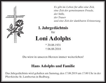 Anzeige von Loni Adolphs von  Werbepost 