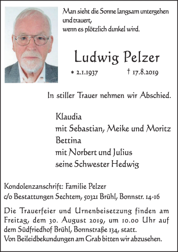 Anzeige von Ludwig Pelzer von  Schlossbote/Werbekurier 