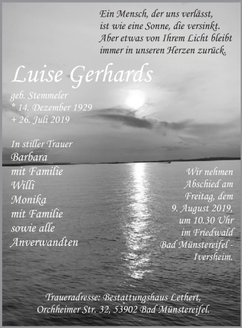 Anzeige von Luise Gerhards von  Blickpunkt Euskirchen 