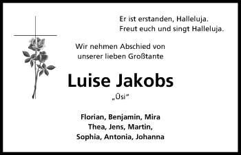 Anzeige von Luise Jakobs von Kölner Stadt-Anzeiger / Kölnische Rundschau / Express