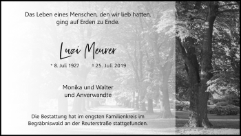 Anzeige von Luzi Meurer von Kölner Stadt-Anzeiger / Kölnische Rundschau / Express