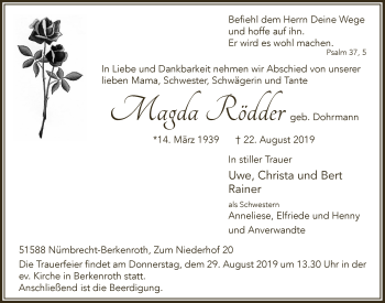 Anzeige von Magda Rödder von  Lokalanzeiger 