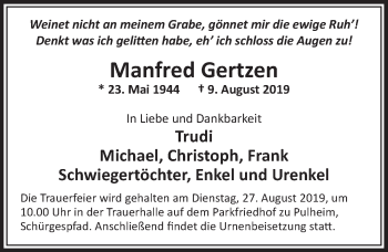 Anzeige von Manfred Gertzen von  Sonntags-Post 