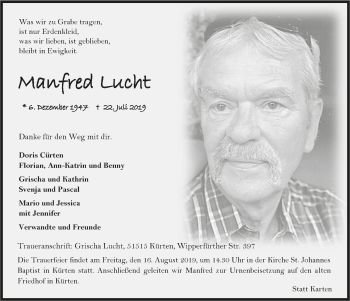 Anzeige von Manfred Lucht von  Bergisches Handelsblatt 