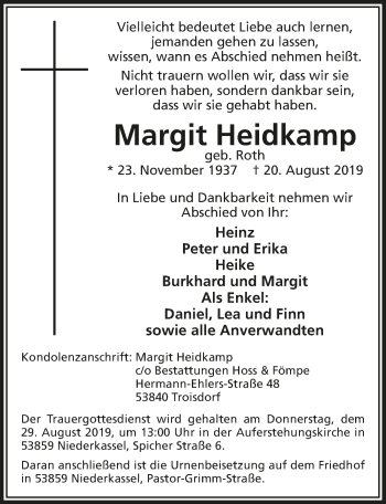 Anzeige von Margit Heidkamp von  Extra Blatt 