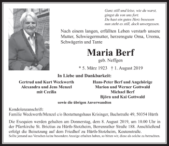 Anzeige von Maria Berf von  Wochenende 