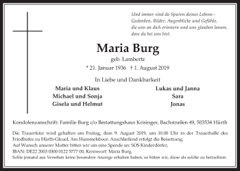 Anzeige von Maria Burg von  Wochenende 
