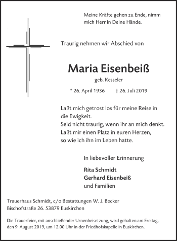 Anzeige von Maria Eisenbeiß von  Blickpunkt Euskirchen 