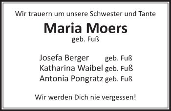 Anzeige von Maria Moers von  Sonntags-Post 