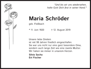 Anzeige von Maria Schröder von Kölner Stadt-Anzeiger / Kölnische Rundschau / Express