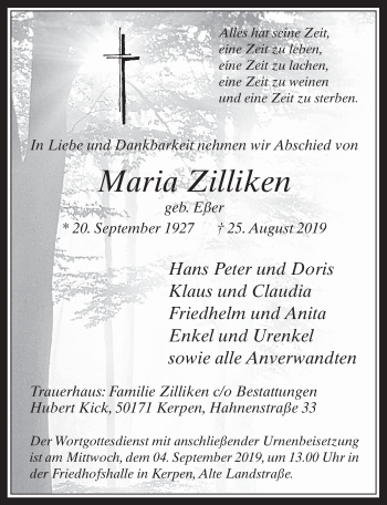 Anzeige von Maria Zilliken von  Werbepost 